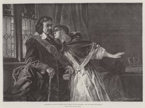 Elizabeth Claypole avisando seu pai, Oliver Cromwell, para não aceitar a coroa de Julius Friedrich Anton Schrader